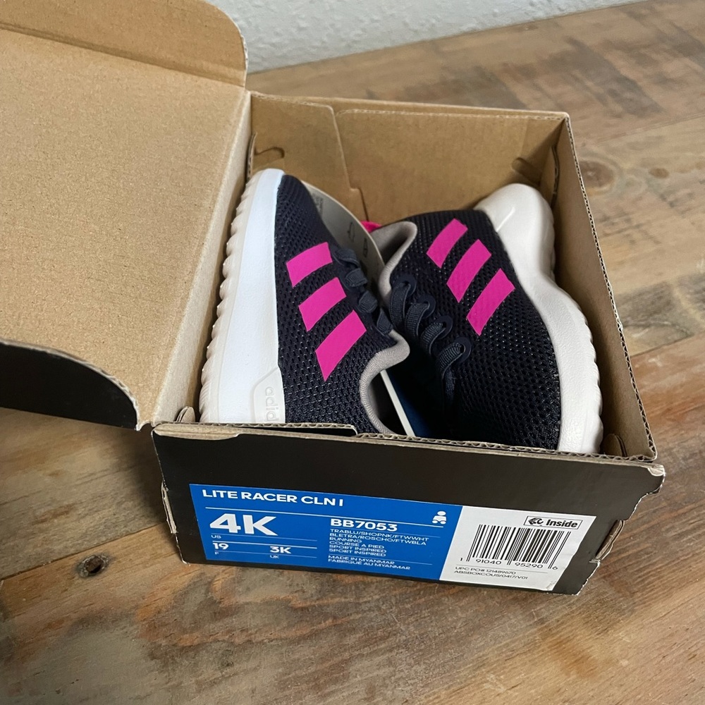 adidas Kids Navy Blue Sneakers with Pink Accents - Picture 2 of 5